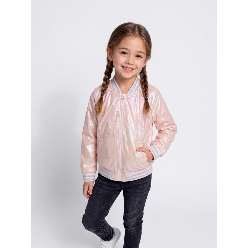 Cat & Jack Girls Pink Iridescent Bomber Jacket Shimmer Windbreaker Size M 7/8